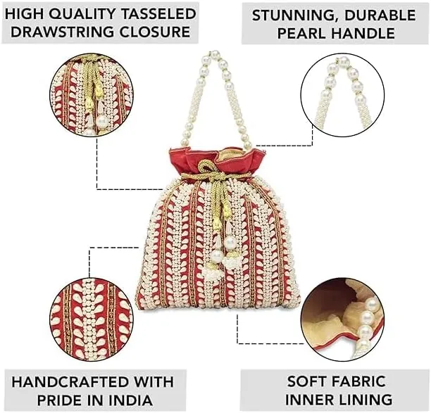 Potli Bags for Women Evening Bag Clutch Ethnic Bride Purse with Drawstring (FPB05)