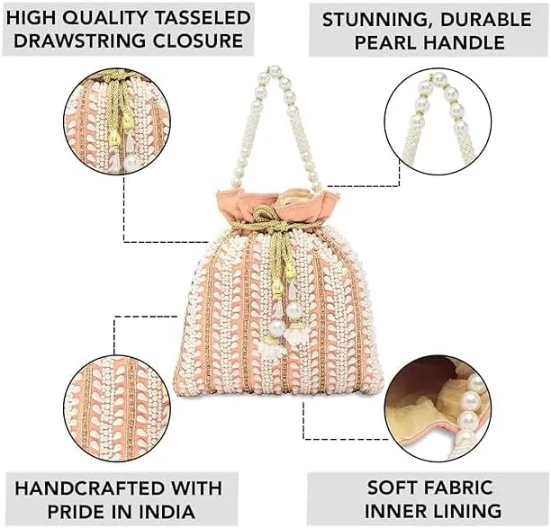 Potli Bags for Women Evening Bag Clutch Ethnic Bride Purse with Drawstring (FPB05)