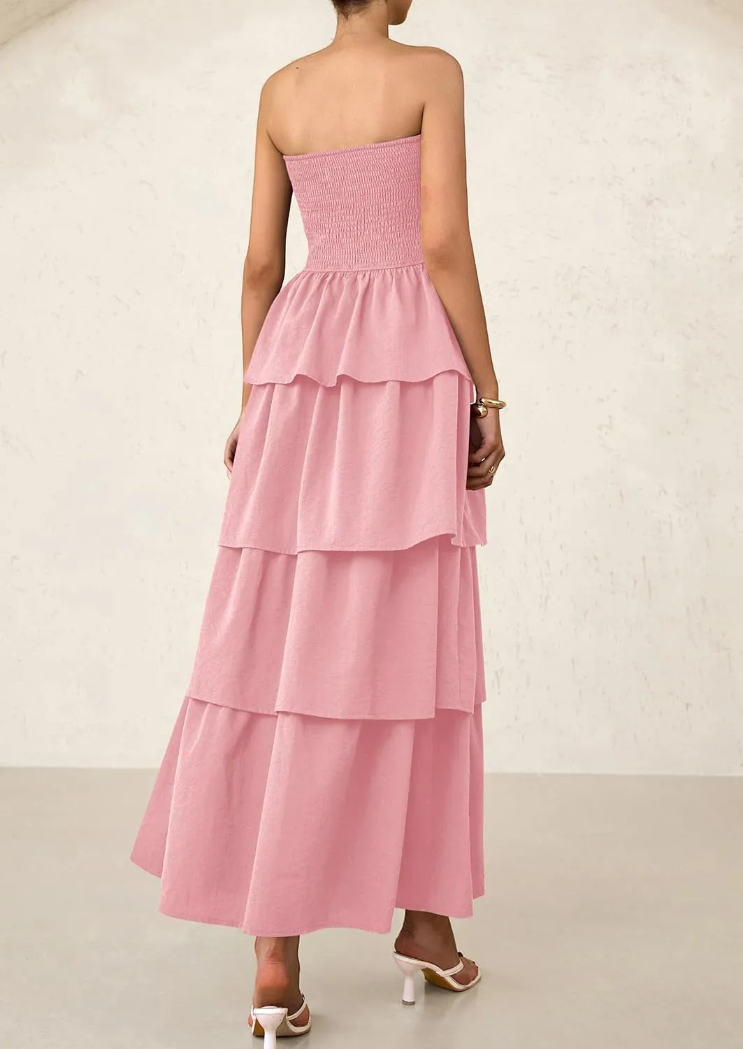 PRETTYGARDEN Maxi Dresses for Women 2025 Summer Off Shoulder Smocked Tiered Ruffle Long Flowy Wedding Guest Dress