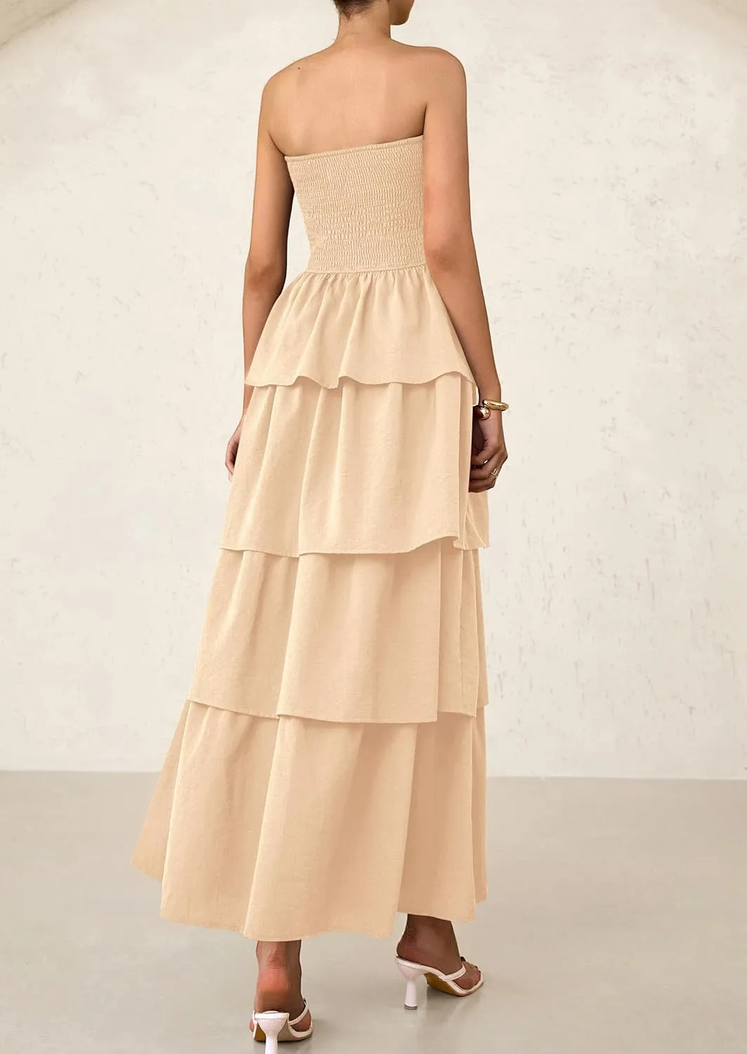 PRETTYGARDEN Maxi Dresses for Women 2025 Summer Off Shoulder Smocked Tiered Ruffle Long Flowy Wedding Guest Dress