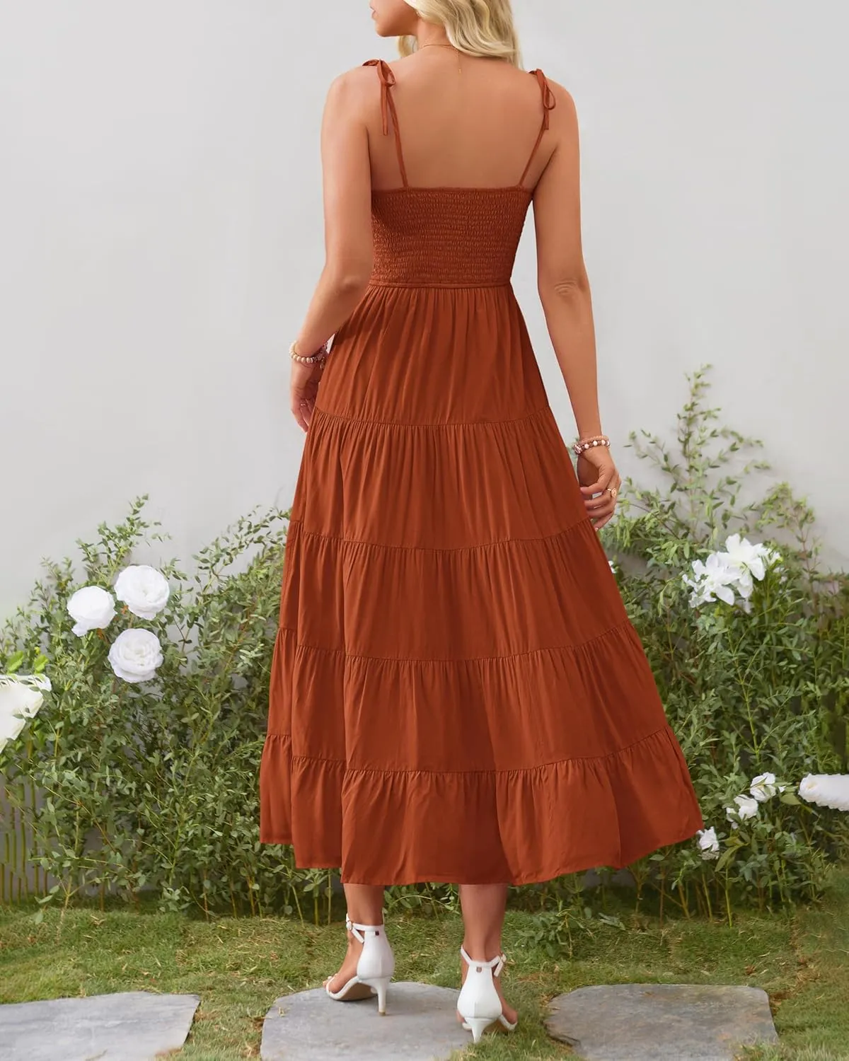 PRETTYGARDEN Women's Summer Dresses 2025 Spaghetti Strap Sleeveless Backless Smocked A-Line Boho Flowy Midi Beach Dress