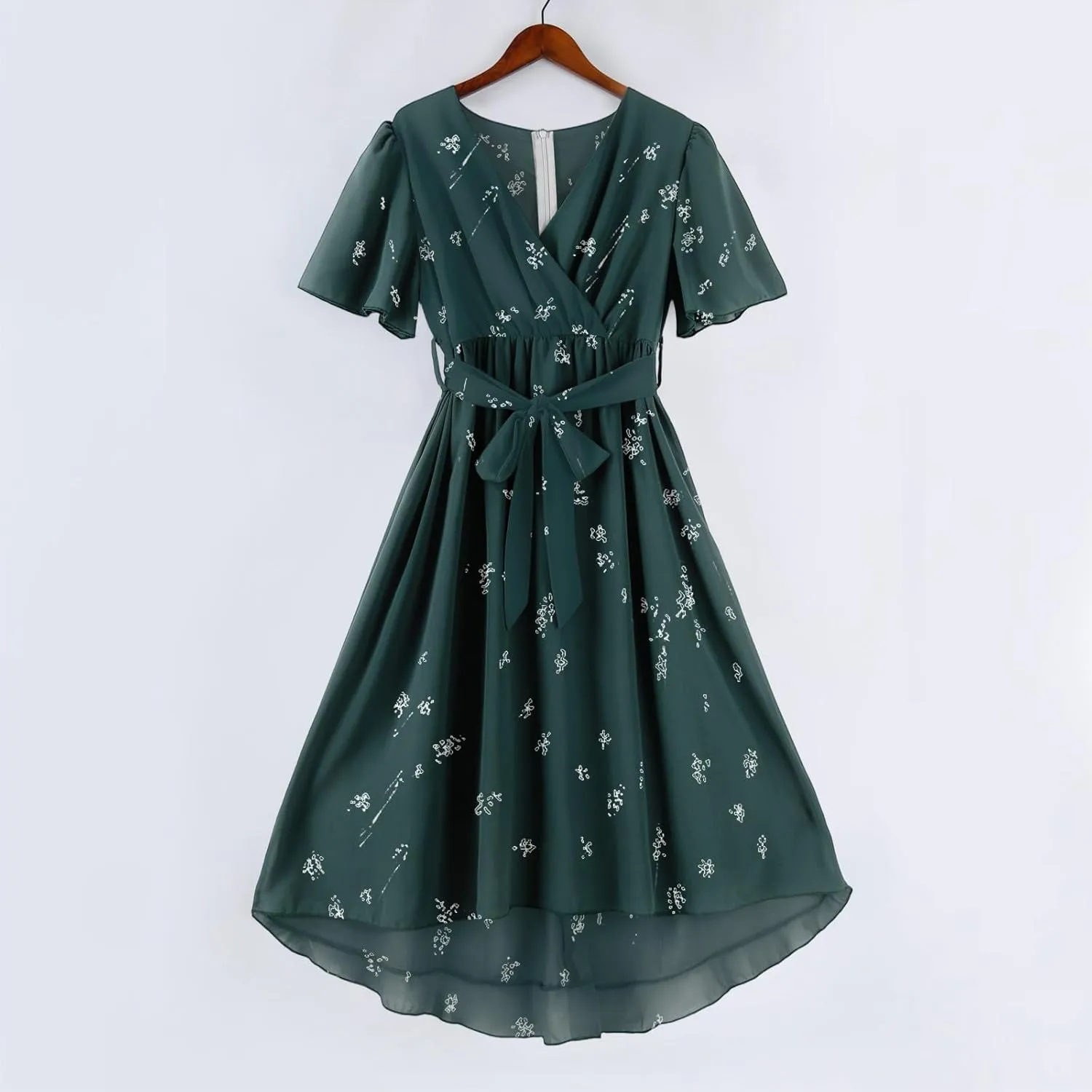 Prom Dresses 2025,Cocktail Prom Flowy Wrap Wedding Guest Womens Spring Dress Chiffon Sexy Midi Dresses for Women