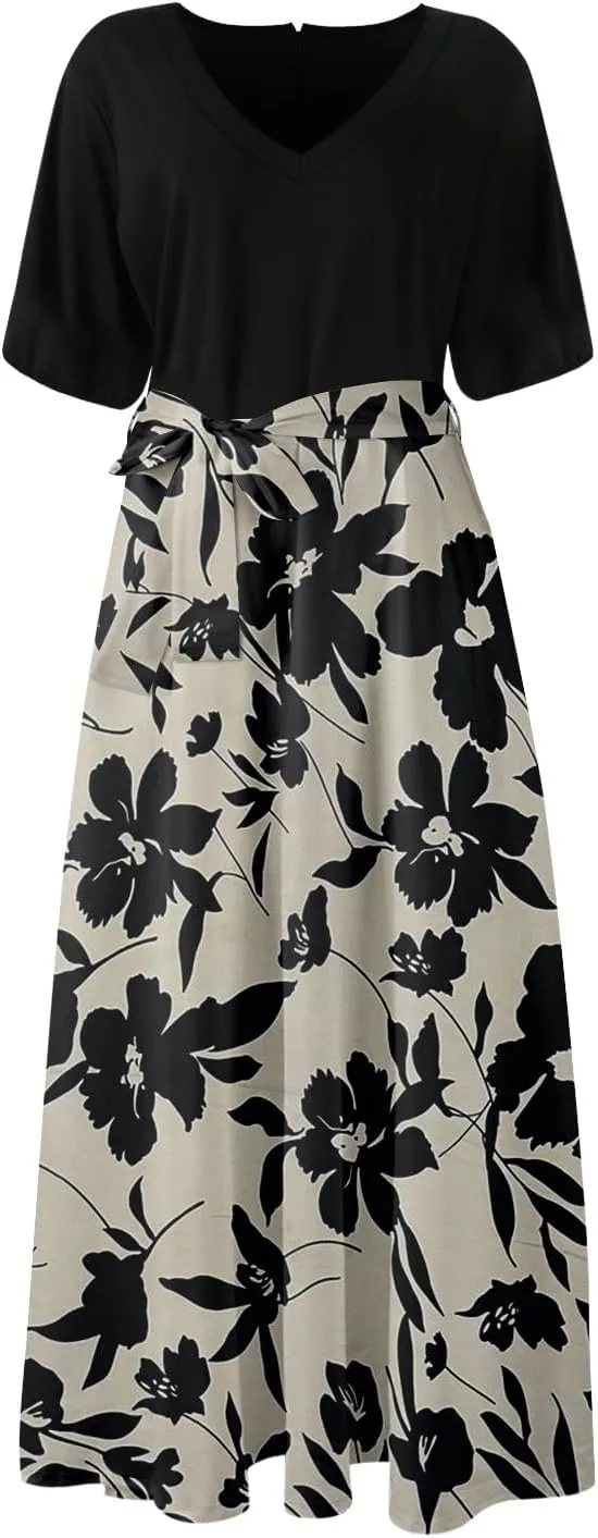 Resort Dresses for Women 2025 Vacation Floral Beach Wedding Guest Maxi Dress High Slit Ruffle Tea Party Midi Dress