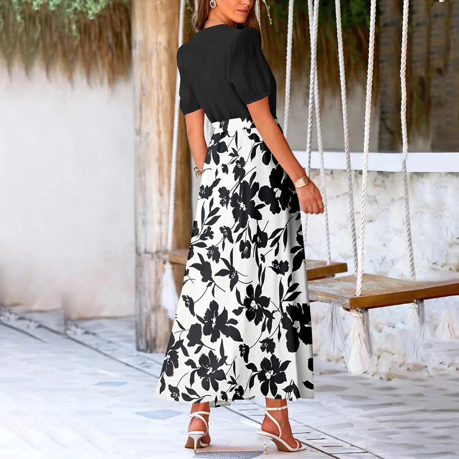 Resort Dresses for Women 2025 Vacation Floral Beach Wedding Guest Maxi Dress High Slit Ruffle Tea Party Midi Dress
