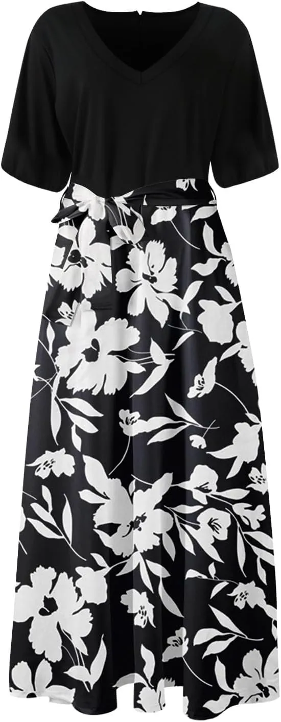 Resort Dresses for Women 2025 Vacation Floral Beach Wedding Guest Maxi Dress High Slit Ruffle Tea Party Midi Dress