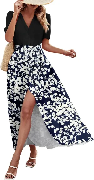 Resort Dresses for Women 2025 Vacation Floral Beach Wedding Guest Maxi Dress High Slit Ruffle Tea Party Midi Dress