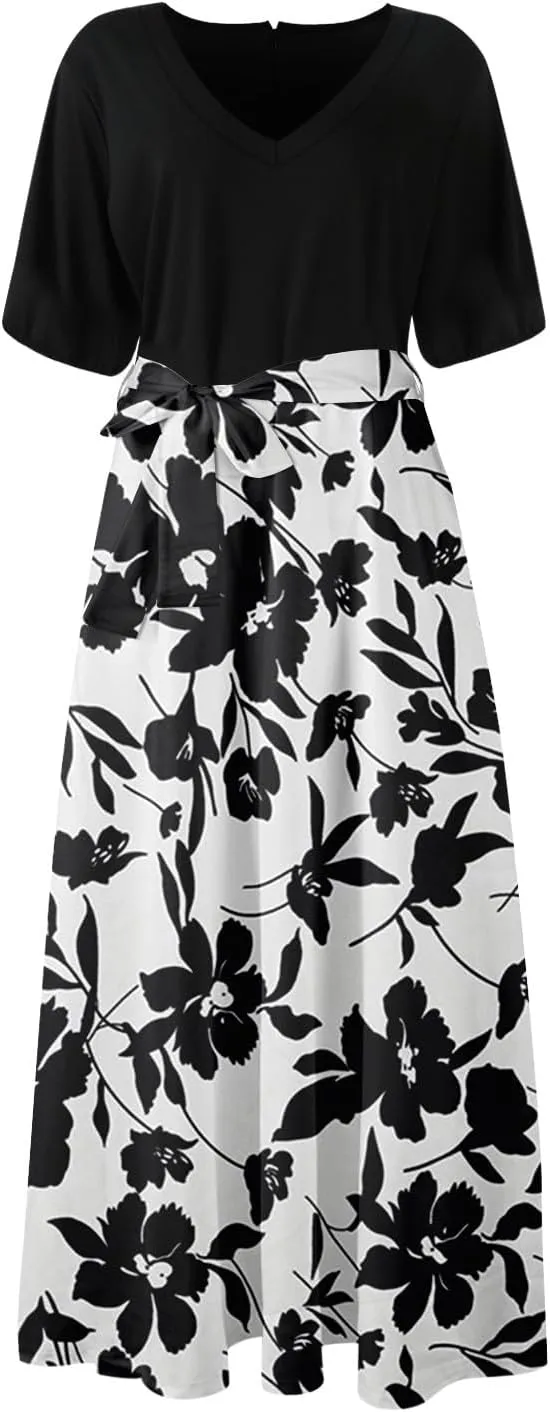 Resort Dresses for Women 2025 Vacation Floral Beach Wedding Guest Maxi Dress High Slit Ruffle Tea Party Midi Dress