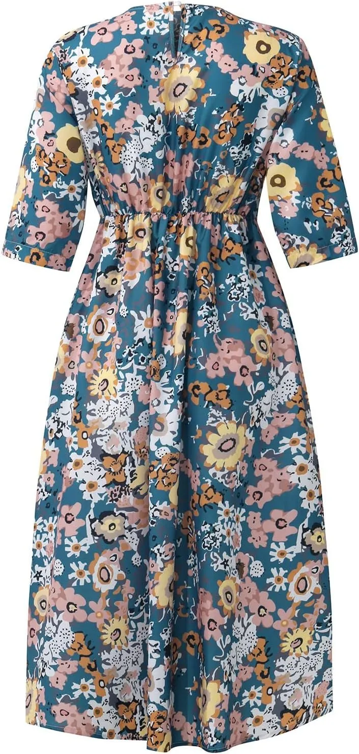 SGASY Plus Size Casual Loose Dresses for Curvy Women 2024 Summer Short Sleeve Shift Flowy Midi Dress with Pockets