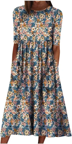 SGASY Plus Size Casual Loose Dresses for Curvy Women 2024 Summer Short Sleeve Shift Flowy Midi Dress with Pockets