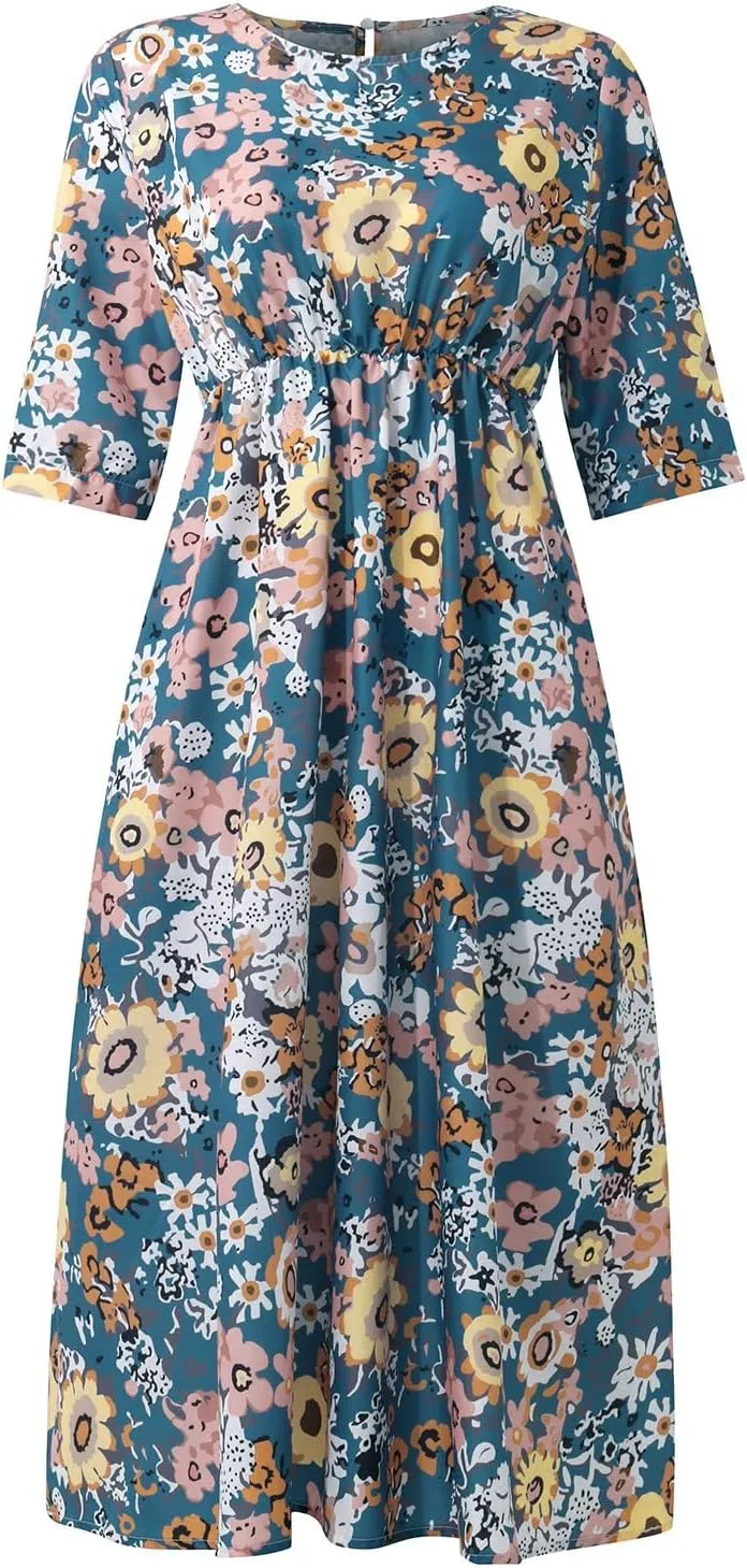 SGASY Plus Size Casual Loose Dresses for Curvy Women 2024 Summer Short Sleeve Shift Flowy Midi Dress with Pockets