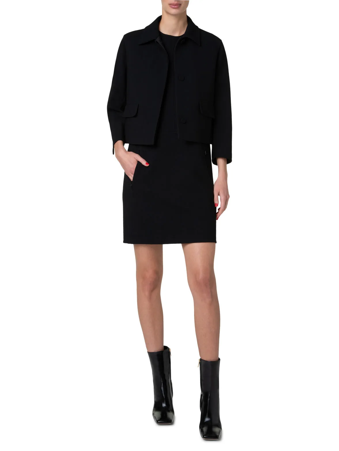 Short Jacket in Double-Face Wool Crpe