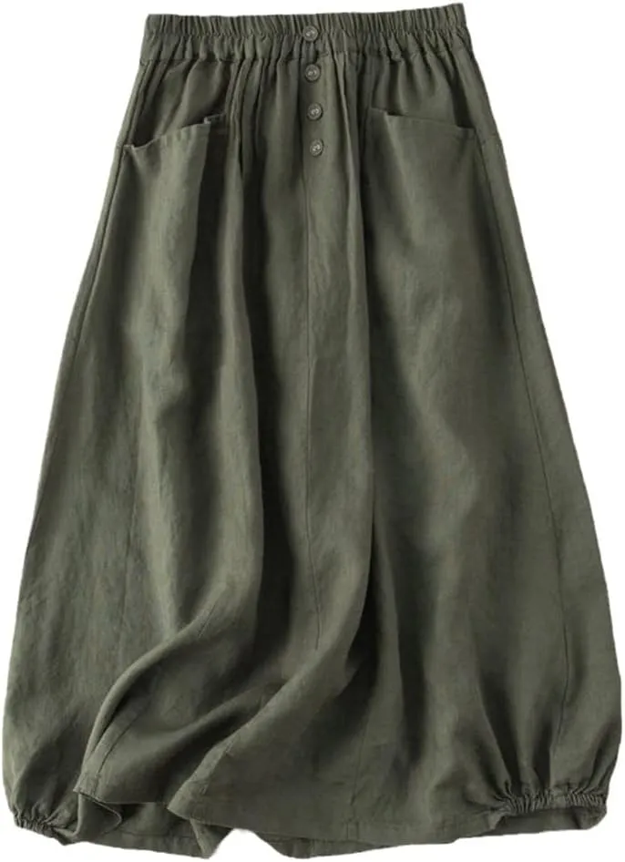 Skirts Women's Summer Solid Color Retro Skirts Literary Temperament High-Waisted Thin Midi Skirt