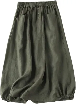 Skirts Women's Summer Solid Color Retro Skirts Literary Temperament High-Waisted Thin Midi Skirt