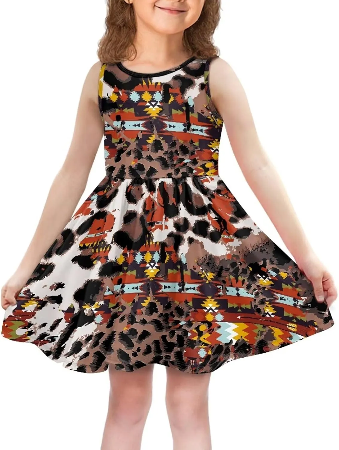 Sleeveless Loose Summer Mini Floral Dress for Girls Swing Cute Sundress with Pocket