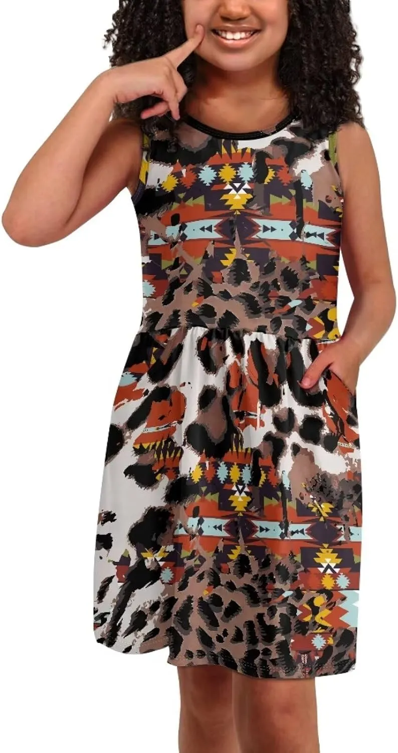 Sleeveless Loose Summer Mini Floral Dress for Girls Swing Cute Sundress with Pocket