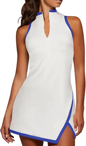 Sleeveless Summer Dresses for Women Mock Neck 1/4 Zip Up Mini Dress Trendy Spring Casual Beach Vacation Outfits 2025