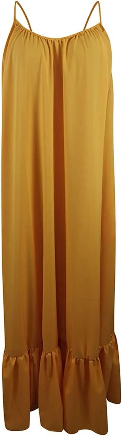 Spaghetti Strap Dresses for Women Plus Size Sleeveless Summer Casual Flowy Dress Ruffle Hem Swing Midi Sundress