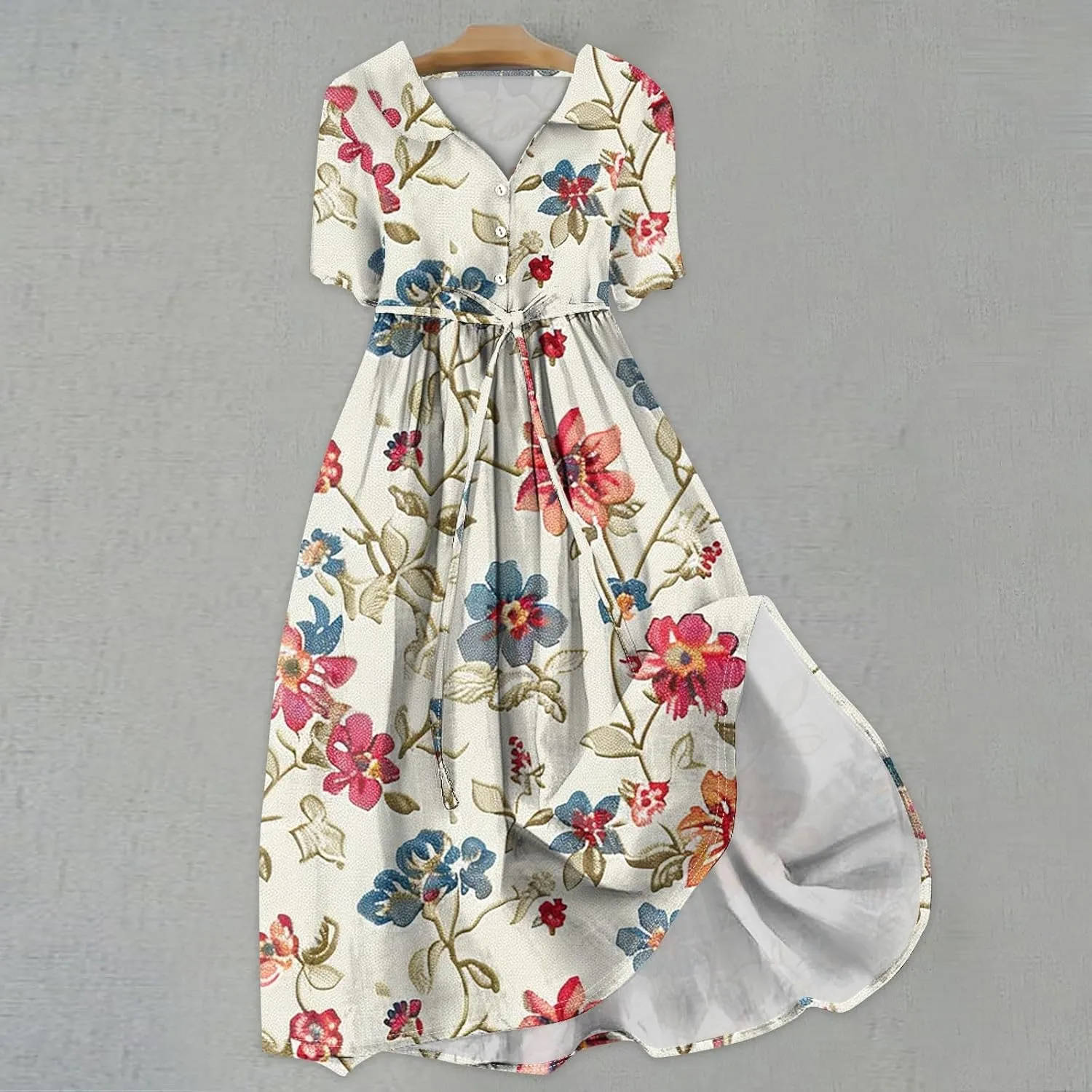 Spring Dresses for Women 2025 Maxi Dress Spring Summer Short Sleeve Tie Swing Swing