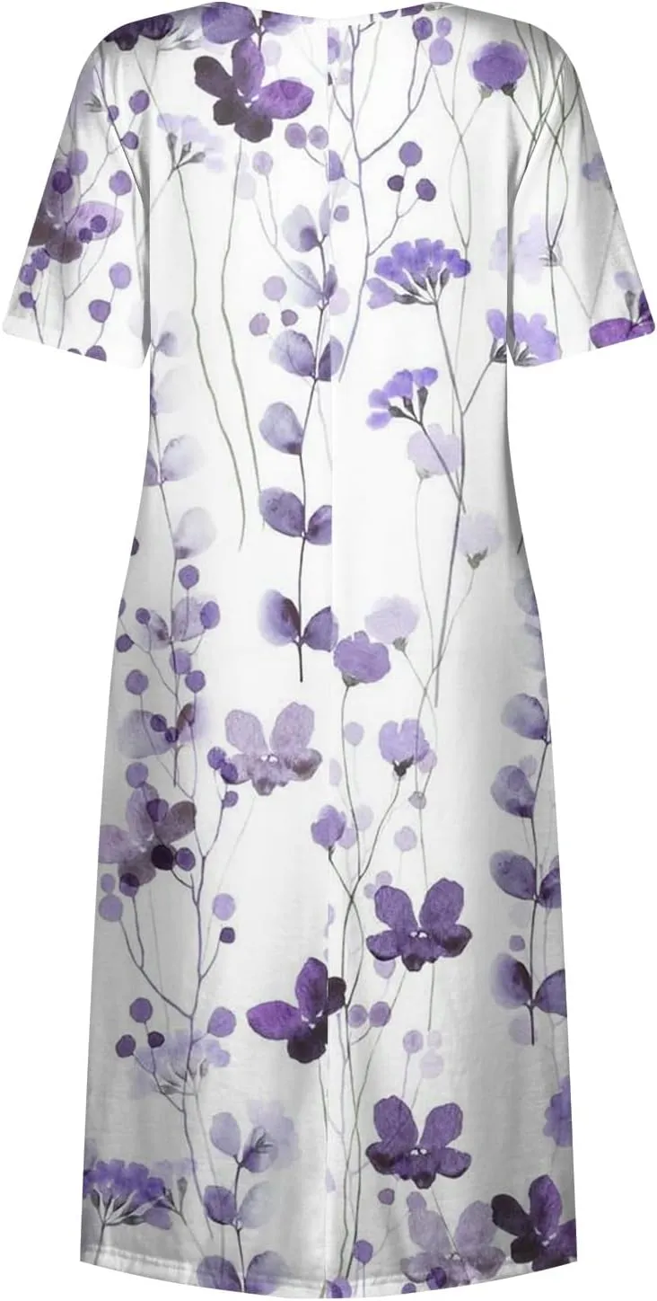 Spring Dresses for Women 2025 Short Sleeve Crew Neck Floral Long Flowy Dress Summer Dresses for Women 2025 Going Out Dress