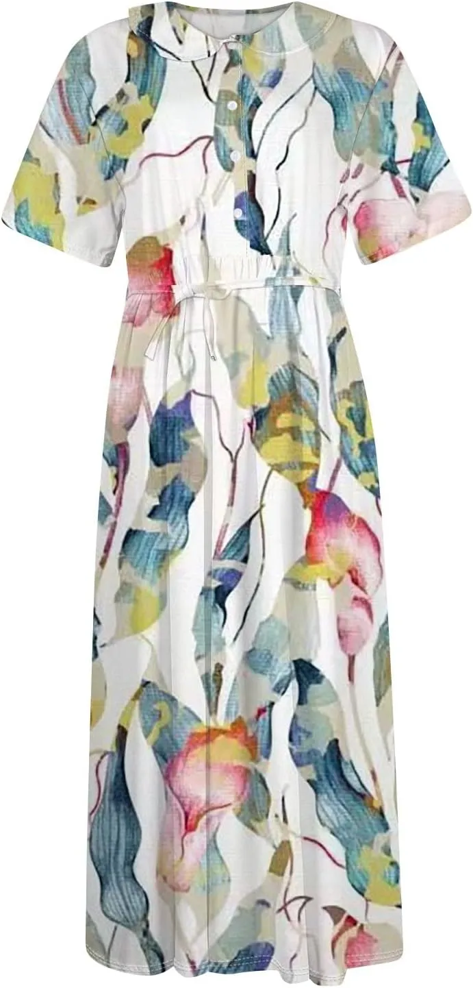 Spring Dresses for Women 2025 Spring Summer Tie Swing Flowy Button Front Tshirt
