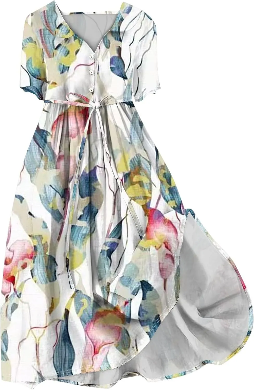 Spring Dresses for Women 2025 Spring Summer Tie Swing Flowy Button Front Tshirt