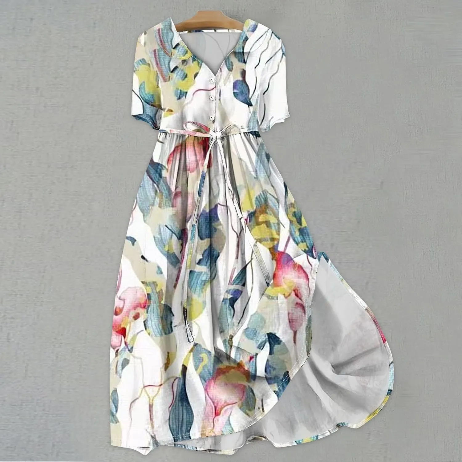 Spring Dresses for Women 2025 Spring Summer Tie Swing Flowy Button Front Tshirt