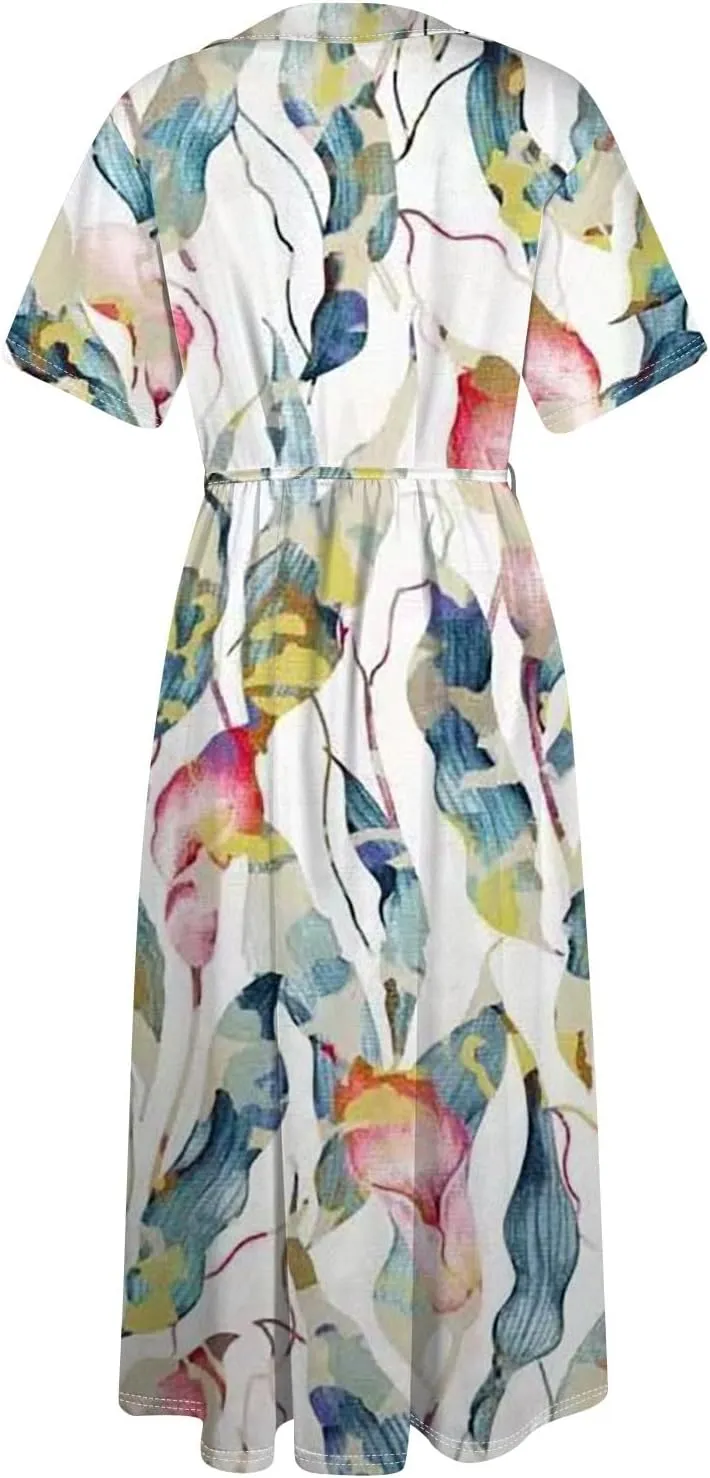 Spring Dresses for Women 2025 Spring Summer Tie Swing Flowy Button Front Tshirt