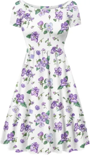 Spring Fall Summer Flowy Knee Length Dress for Women Loose Fitting Short Sleeve Midi Dress Size XS-4XL