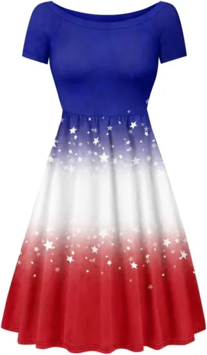 Spring Fall Summer Flowy Knee Length Dress for Women Loose Fitting Short Sleeve Midi Dress Size XS-4XL