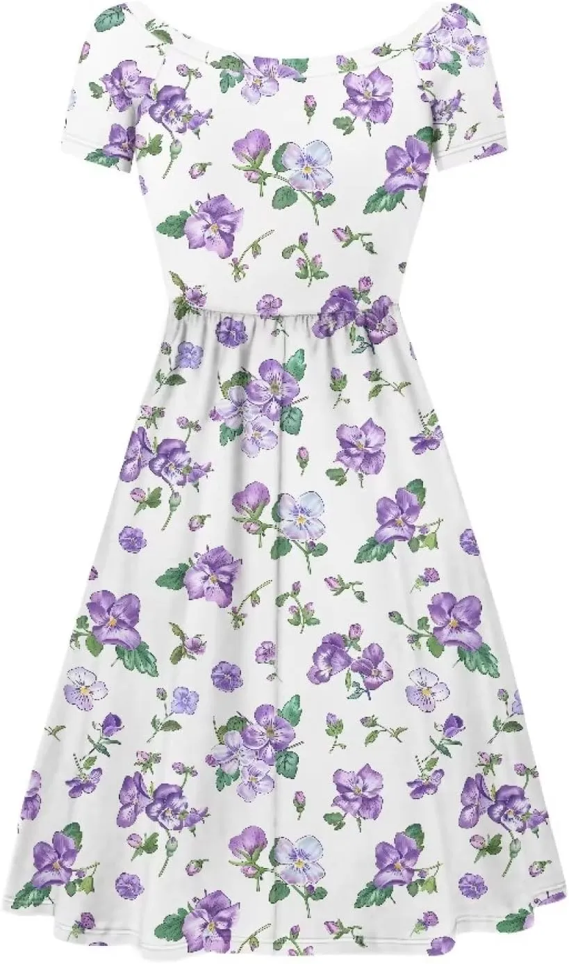 Spring Fall Summer Flowy Knee Length Dress for Women Loose Fitting Short Sleeve Midi Dress Size XS-4XL