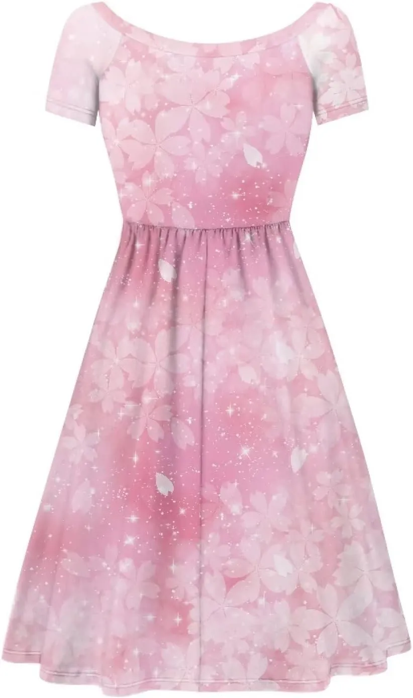 Spring Fall Summer Flowy Knee Length Dress for Women Loose Fitting Short Sleeve Midi Dress Size XS-4XL