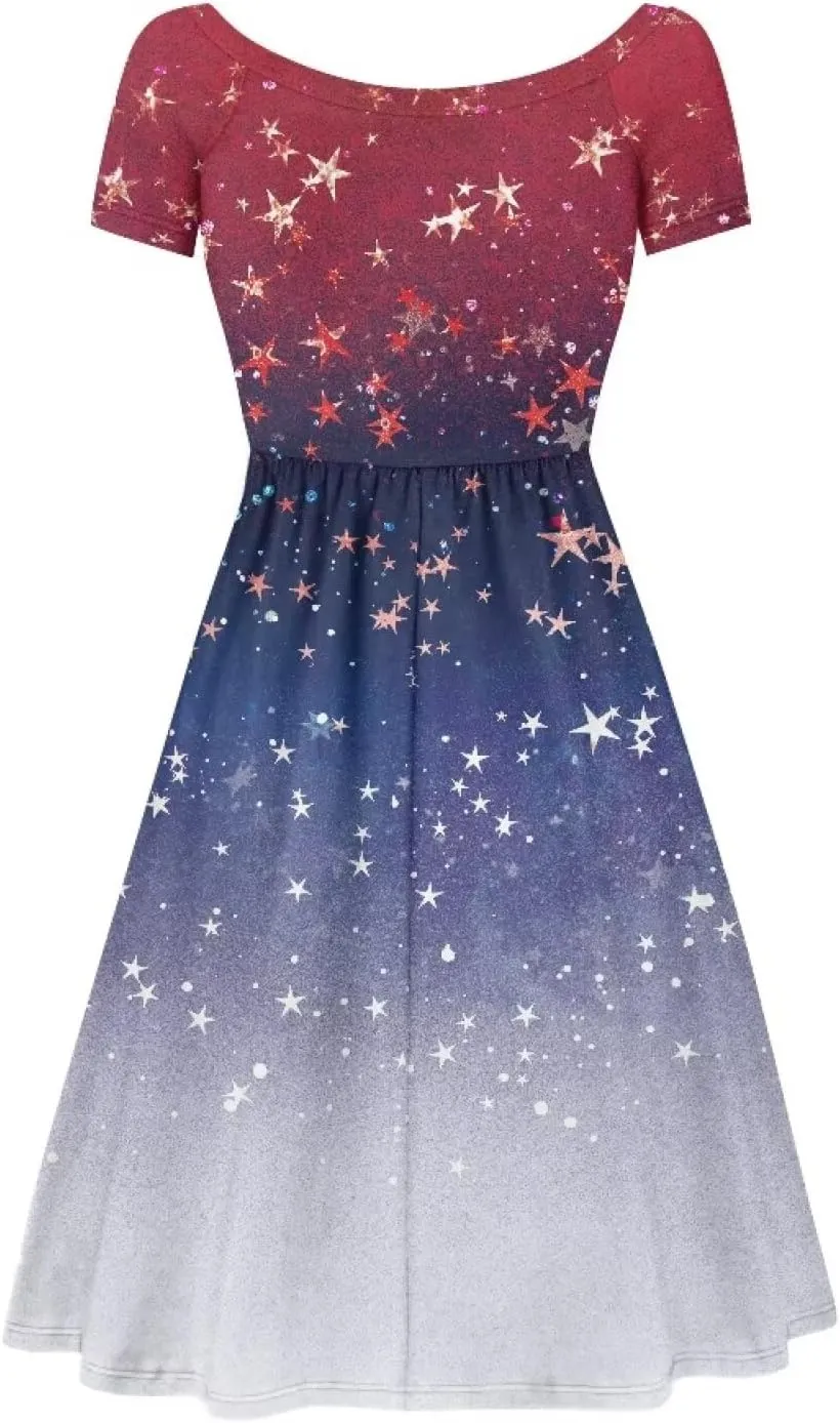 Spring Fall Summer Flowy Knee Length Dress for Women Loose Fitting Short Sleeve Midi Dress Size XS-4XL