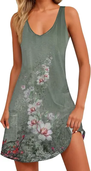 Spring Summer Dresses for Women 2025 Vacation Sleeveless Short Sundress Flowy Casual Tank Dress Trendy Beach Cover ups