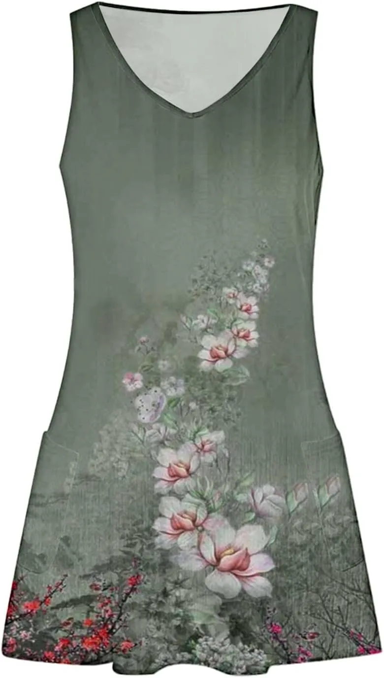 Spring Summer Dresses for Women 2025 Vacation Sleeveless Short Sundress Flowy Casual Tank Dress Trendy Beach Cover ups