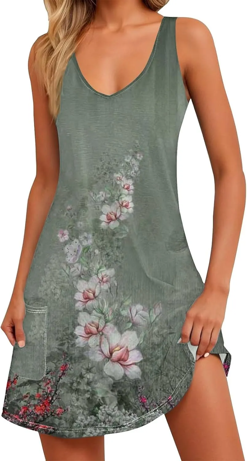 Spring Summer Dresses for Women 2025 Vacation Sleeveless Short Sundress Flowy Casual Tank Dress Trendy Beach Cover ups