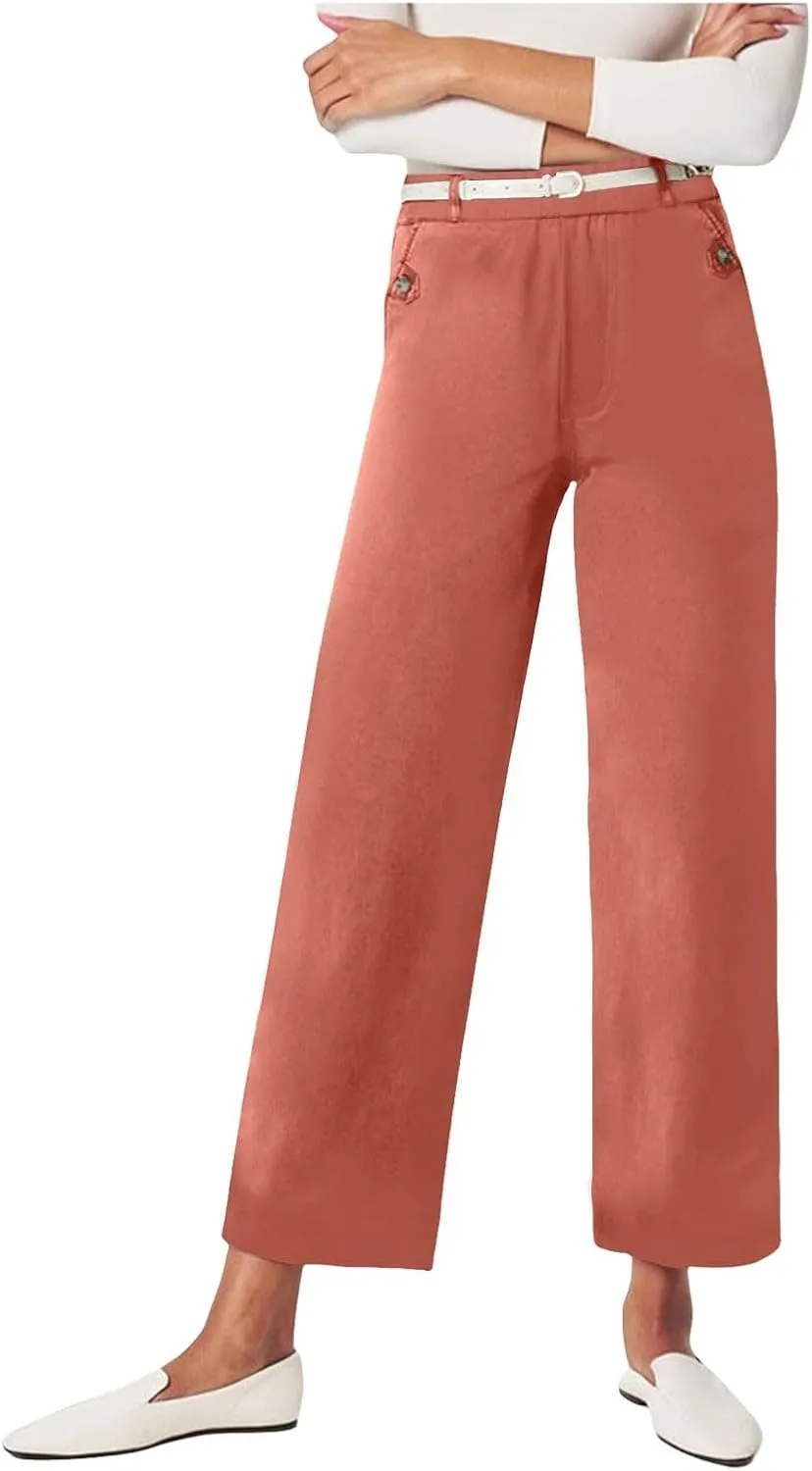 Straight Leg Pants Winter Ankle Hiking Sweatpants with Pockets High Waisted Elastic Waist
