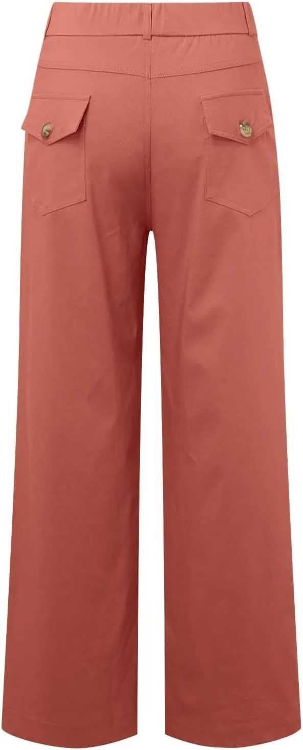 Straight Leg Pants Winter Ankle Hiking Sweatpants with Pockets High Waisted Elastic Waist