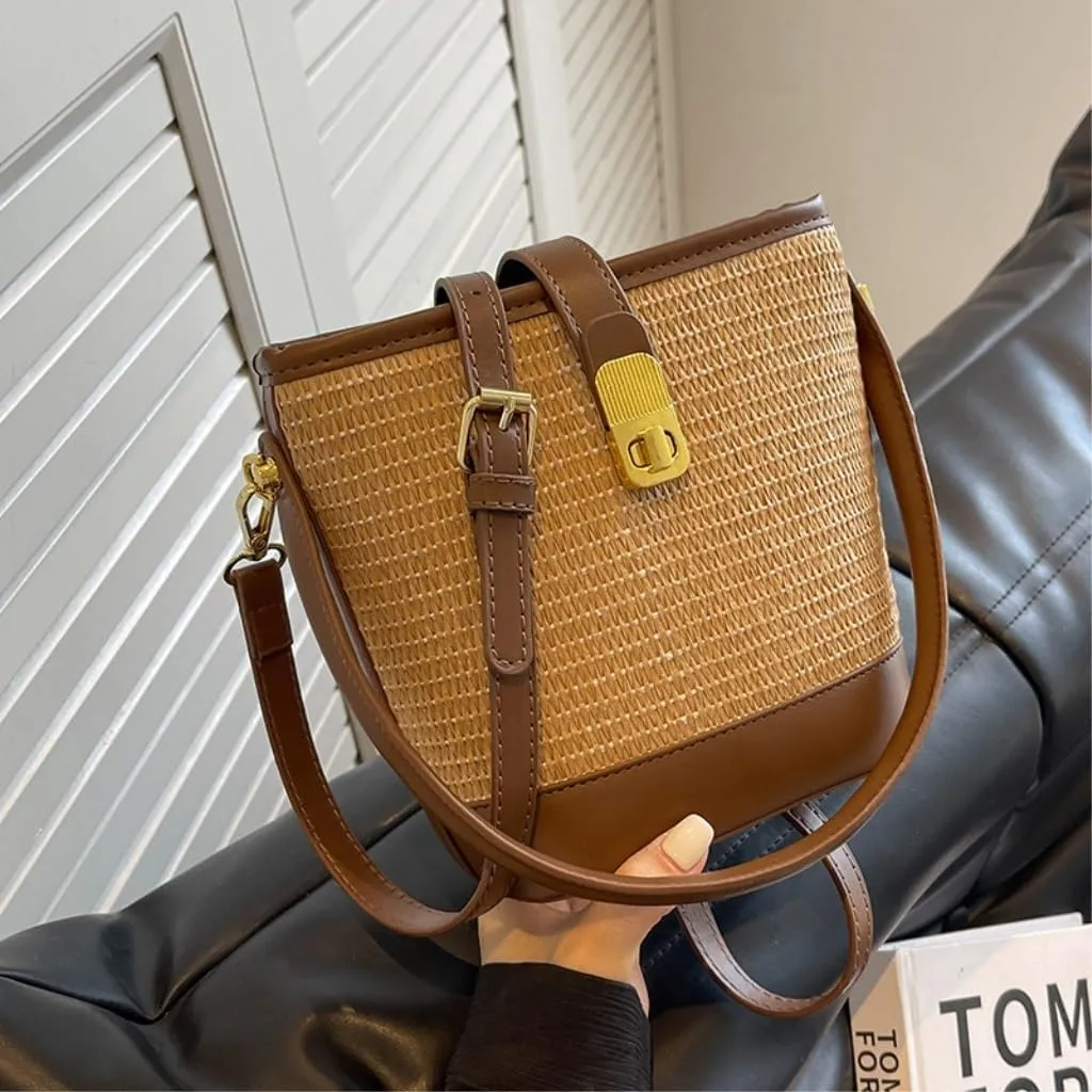 Straw Bag Woven Straw Bag Women 2023 New Shoulder Bag Summer Versatile Portable Bucket Bag Woven Shoulder Bag