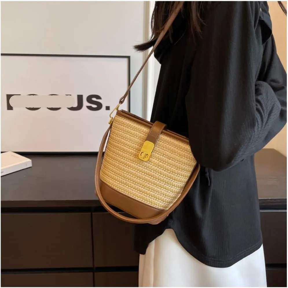 Straw Bag Woven Straw Bag Women 2023 New Shoulder Bag Summer Versatile Portable Bucket Bag Woven Shoulder Bag