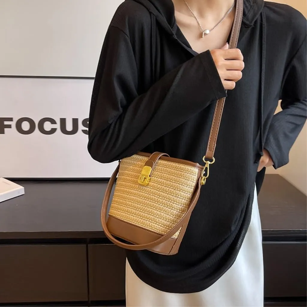 Straw Bag Woven Straw Bag Women 2023 New Shoulder Bag Summer Versatile Portable Bucket Bag Woven Shoulder Bag