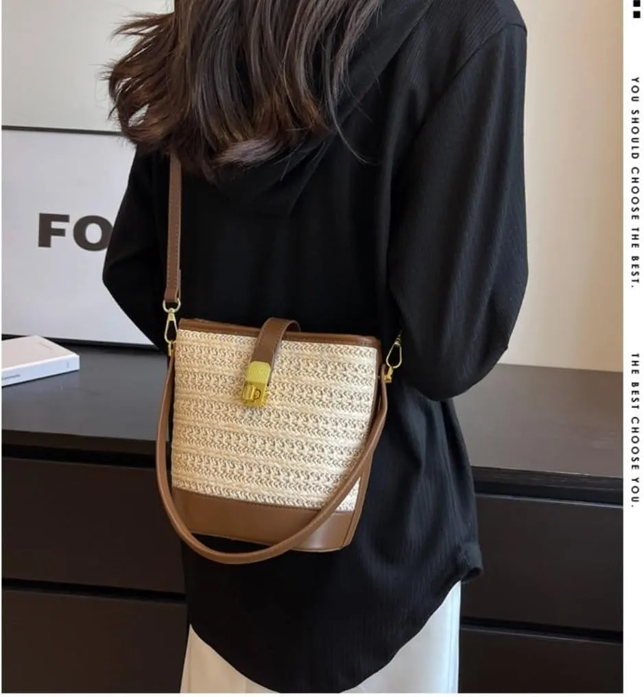 Straw Bag Woven Straw Bag Women 2023 New Shoulder Bag Summer Versatile Portable Bucket Bag Woven Shoulder Bag