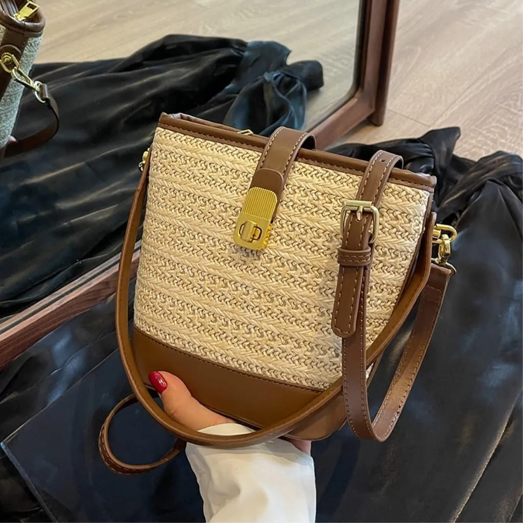 Straw Bag Woven Straw Bag Women 2023 New Shoulder Bag Summer Versatile Portable Bucket Bag Woven Shoulder Bag