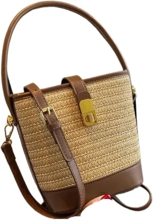 Straw Bag Woven Straw Bag Women 2023 New Shoulder Bag Summer Versatile Portable Bucket Bag Woven Shoulder Bag