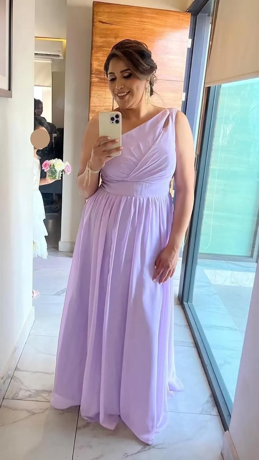 Stylefun One Shoulder A-Line Bridesmaid Dress with Slit Chiffon Pleated Formal Evening Gowns for Women CYM207