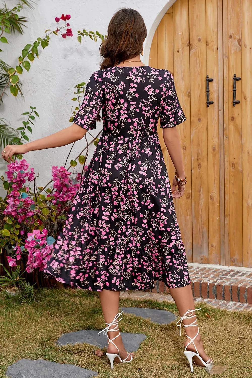 STYLEWORD Women's Summer 2025 Casual Short Sleeve Tiered Flowy Spring Dress Long Midi Beach Sundress Vacation Outfits