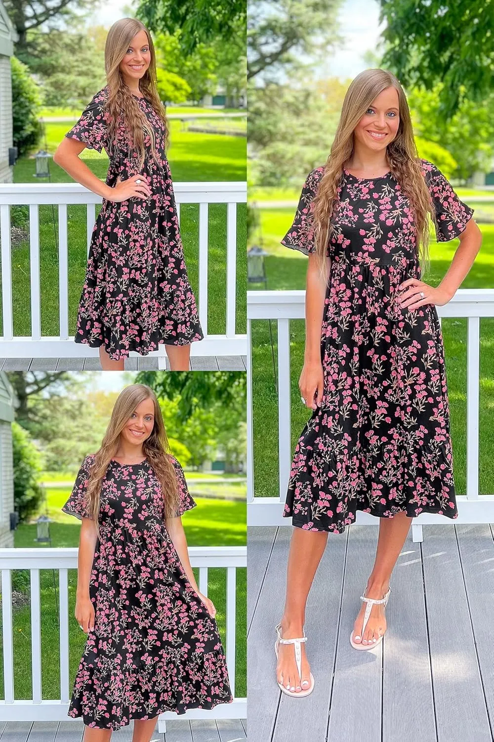 STYLEWORD Women's Summer 2025 Casual Short Sleeve Tiered Flowy Spring Dress Long Midi Beach Sundress Vacation Outfits