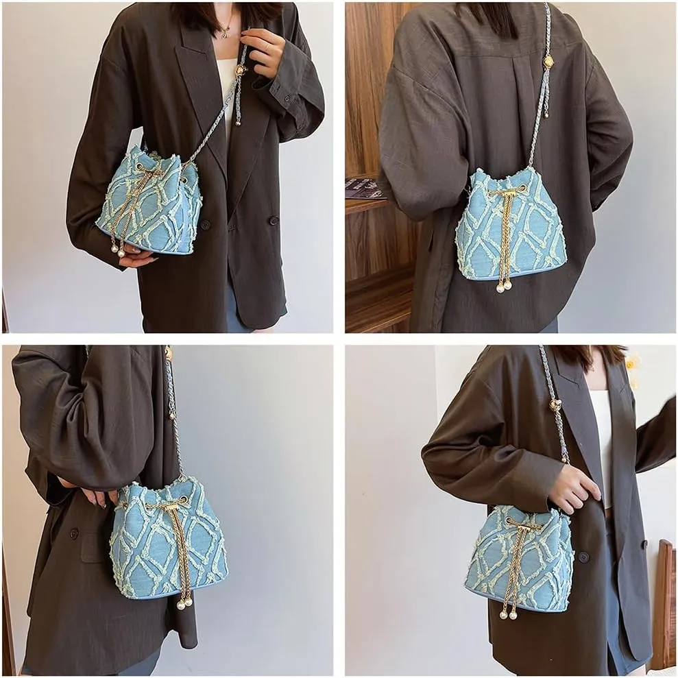 Stylish Denim Bucket Bag for Women - Versatile Crossbody Handbag with Adjustable Strap