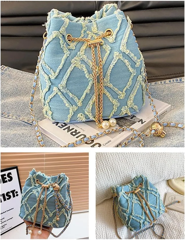 Stylish Denim Bucket Bag for Women - Versatile Crossbody Handbag with Adjustable Strap
