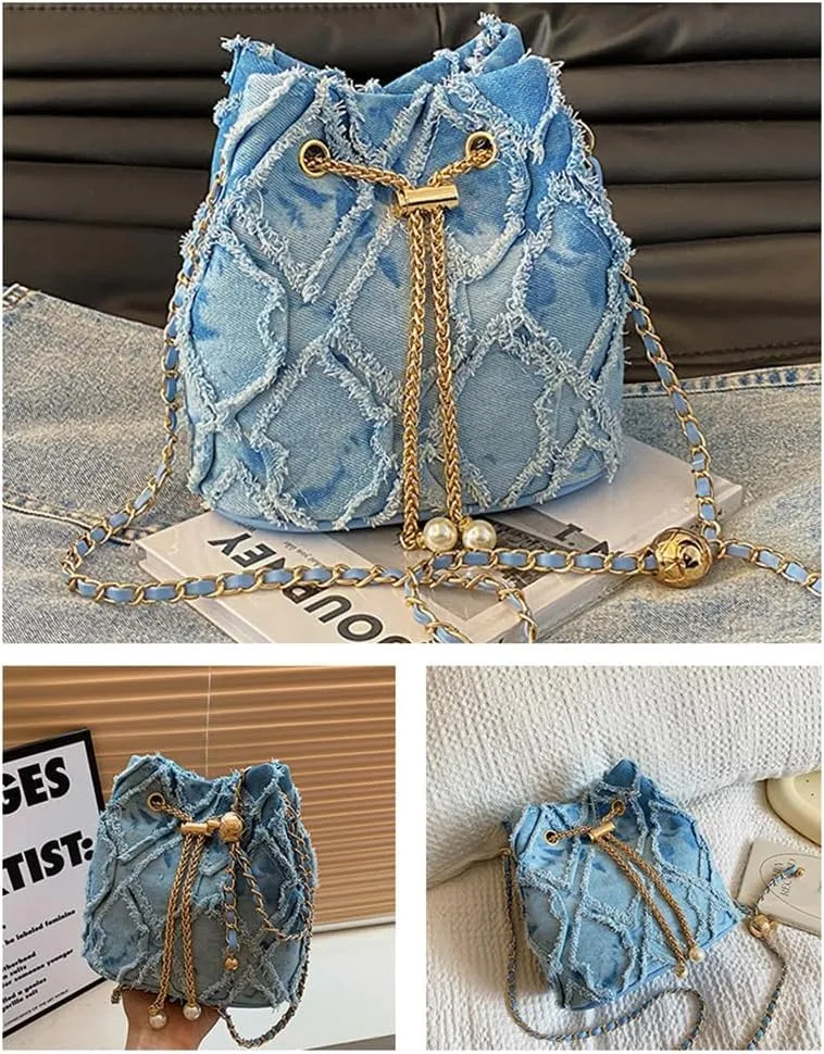 Stylish Denim Bucket Bag for Women - Versatile Crossbody Handbag with Adjustable Strap