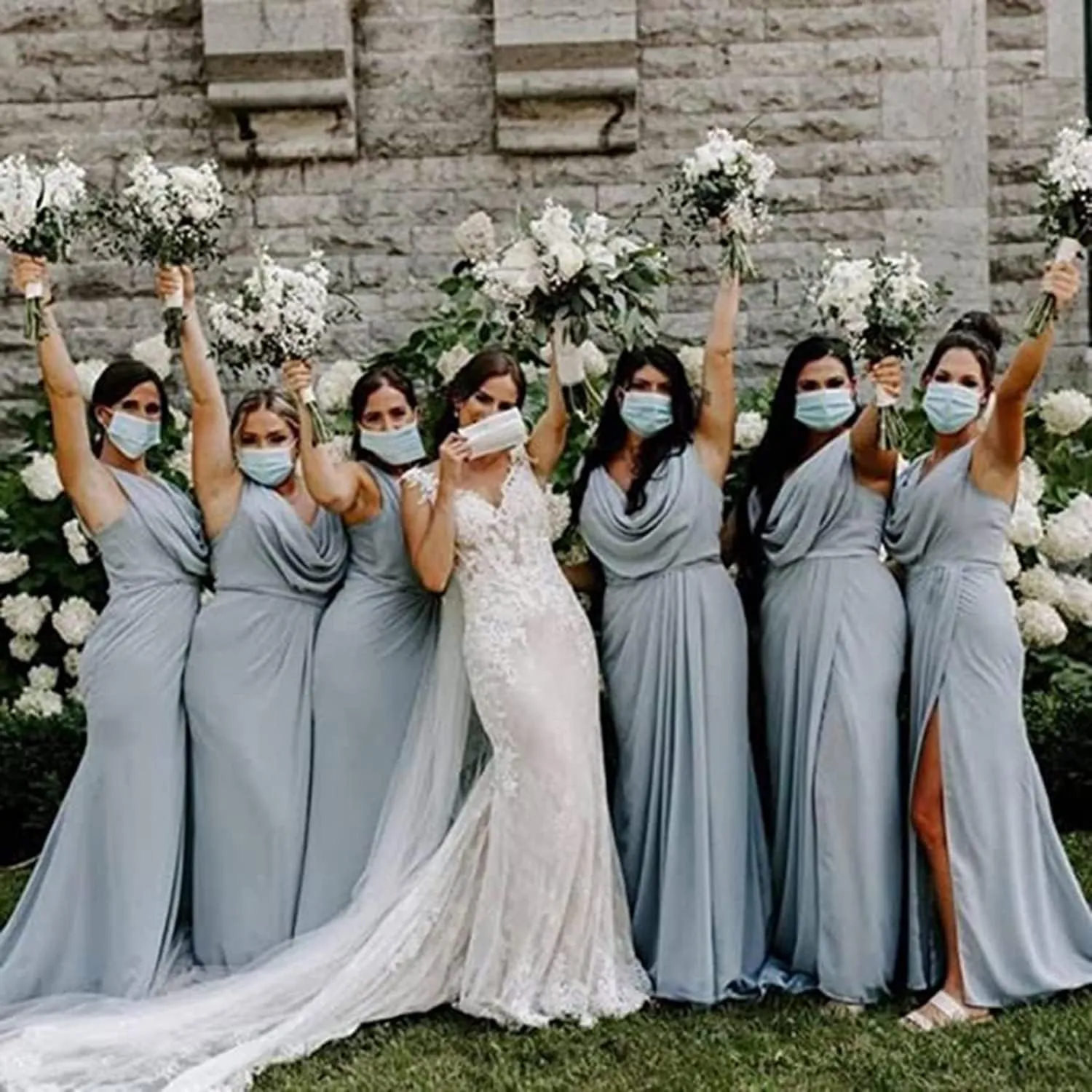 Sukleet Women's V Neck Bridesmaid Dresses for Wedding Wrap Chiffon Long Formal Dresses with Slit